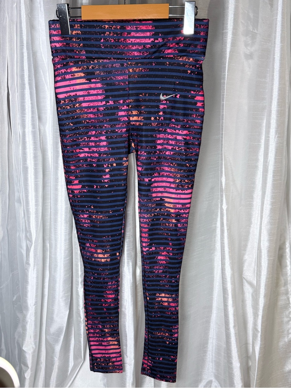 Nike Navy and Hot Pink Striped Girls' Athletic Leggings
